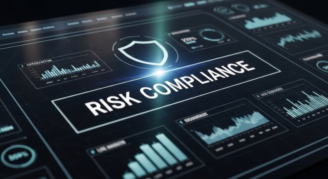 Digital interface highlighting risk compliance monitoring with analytics dashboard