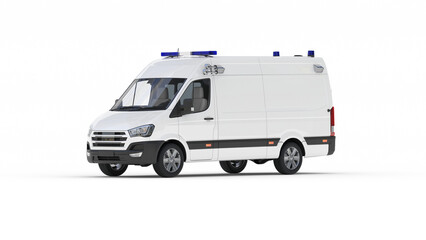White Emergency Ambulance Van Mockup with Blue Sirens on White Background © muhammedali