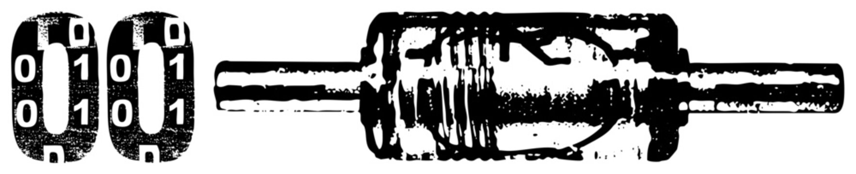 Digital binary digits alongside a data plug, tech graphic, computer hardware, digital communication, isolated vector art, binary representation, data transmission.