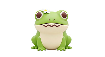 Cute 3D Render of a Green Frog with a Flower