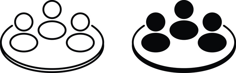 Team Meeting Icon Set &ndash; Group Discussion People Table Symbol in Solid and Outline Style