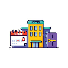 Obraz premium Hotel Booking Illustration with Reservation Calendar and Room Key Card 