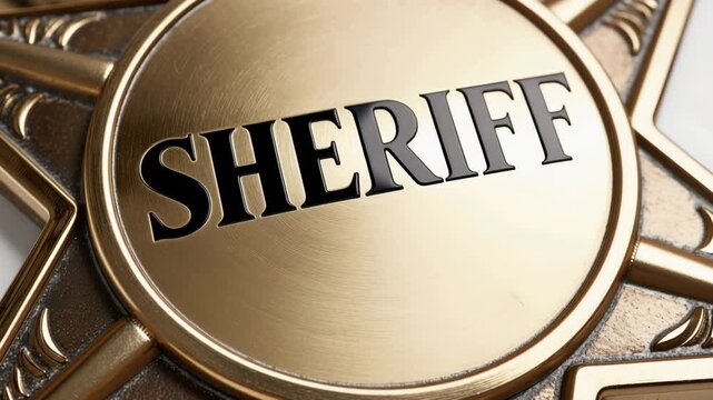 Close up of shiny golden sheriff badge symbolizing law enforcement and authority in security and justice