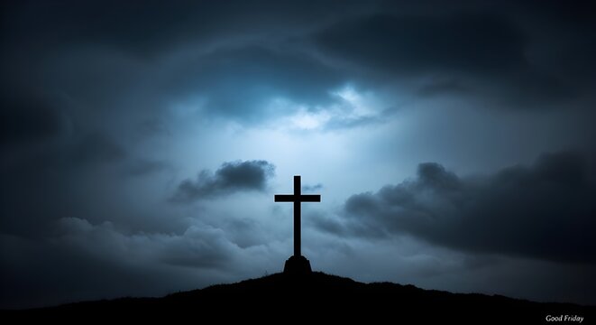 Good friday reflection a somber christian cross silhouette under a dark stormy sky