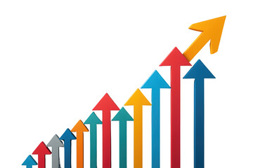 Colorful up arrows showing business growth and success, increasing financial trend, progress in market data