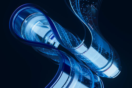 3D network conduit loop with luminous data path motion