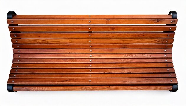 wooden park bench top view traditional outdoor seating furniture with brown planks isolated object on white background