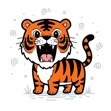 Cute Cartoon Tiger Roaring Illustration.