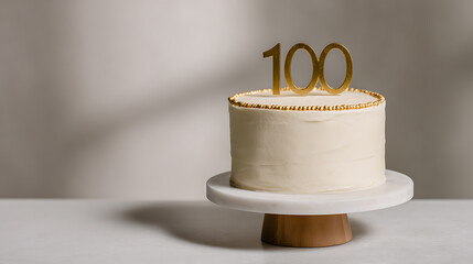 Fototapeta na wymiar Elegant white frosted celebration cake with golden 