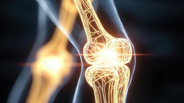 Illuminating the Knee Joint: An artistic, luminous illustration that highlights the intricate anatomy of the knee joint, presenting a clear vision of its structure and functionality.