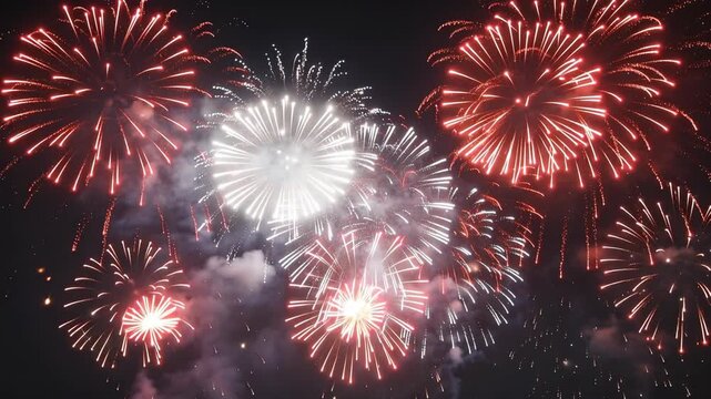 Colorful fireworks exploding in the night sky celebration event with bright lights and smoke