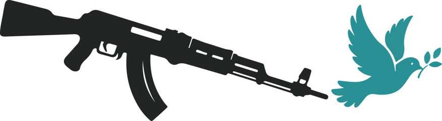 Fototapeta premium Minimalist black rifle weapon vector icon isolated on white background. Military firearm symbol for security, army, shooting, weapon concept. Clean flat design suitable for warning, defense or tactica