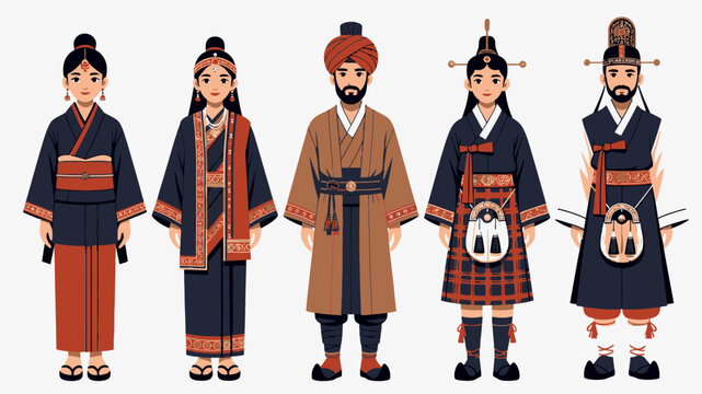 Diverse Cultures People in Traditional Attire From Around The World vector illustration