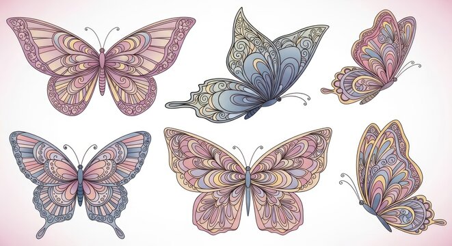 A vibrant and colorful butterfly with intricate patterns on its wings, perched on a pink flower in a lush garden.