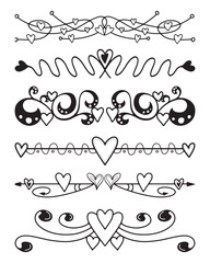 Decorative Heart Flourish Dividers Set, Swirl Border Line Art Collection