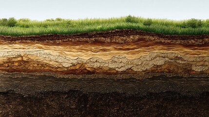 Soil layers with grassy top surface