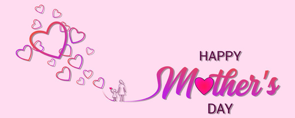 Happy Mother's Day greeting card with purple hearts on a pink background © Rayhan Studio 