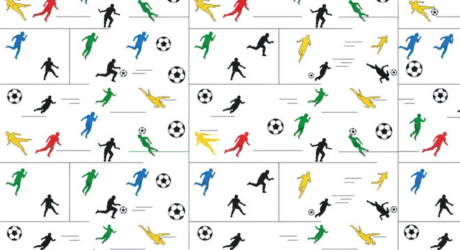 Colorful Soccer Player Silhouettes in Motion.