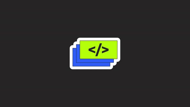 Stacked interface windows with coding symbol digital sticker animation. Programming developer tool. Isolated animated icon on transparent background. Applying die-cut design. 4K video overlay element