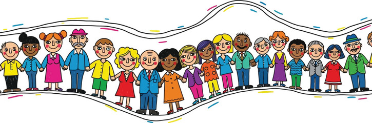 Fototapeta premium Diverse children wave line vector