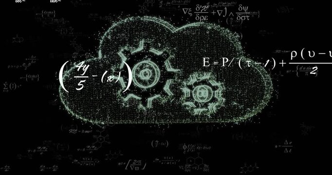 Neon streak appearing expanding into gear cloud breaking back with math shifting for science