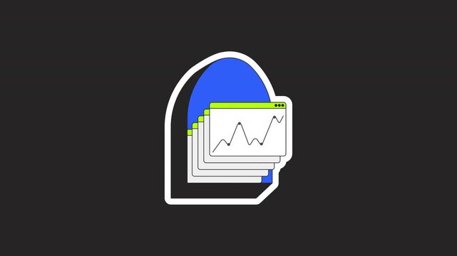 Data analytics dashboard window digital sticker animation. Line chart. Statistics analysis. Isolated animated icon with transparent background. Applying die-cut design. 4K video overlay element
