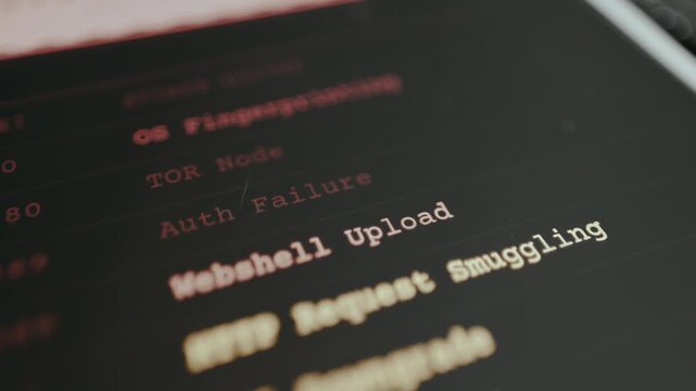 List of technical terms related to network security threats from a security monitoring tool
