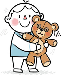 Obraz premium Child hugging teddy bear doodle vector
