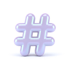 Obraz premium Hashtag symbol with glossy purple surface rendered in 3D. Social media tag icon for internet communication. Digital marketing sign for online trend and content categorization concept.