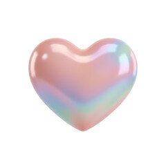 Fototapeta premium Pink holographic heart isolated on white background. 3d glossy object with iridescent reflection. Romantic symbol for Valentine Day greeting card or wedding design element. Love icon.