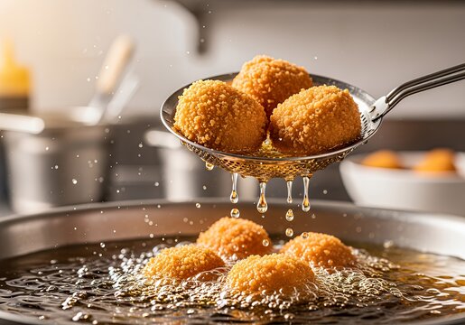 This is an image showing a frying pan filled with deep fried