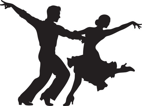Energetic and artistic silhouette of a man and woman in a dynamic dance pose, embodying rhythm and elegant partnership with graceful movement