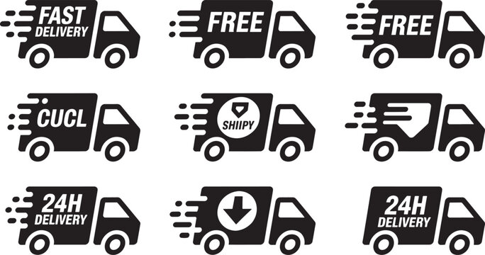 Delivery truck with various labels delivery trucks fast delivery free delivery 24 hour delivery shipping logistics