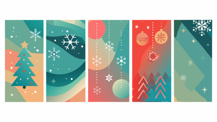 Naklejka premium Abstract christmas story panels with festive shapes and color gradients