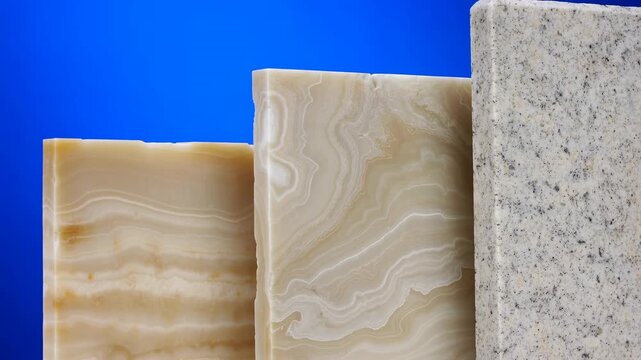 Stone Display Overview. Exquisite Presentation Of Diverse Natural Stone Textures With Studio Illumination