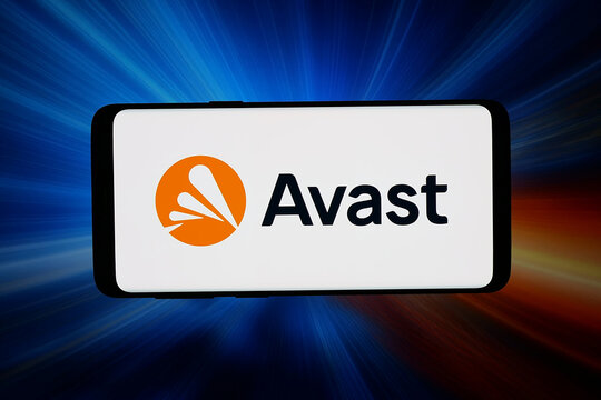 Stuttgart, Germany - 03-10-2026: In this photo illustration, the logo of cybersecurity company Avast Software s.r.o. is displayed on a smartphone in front of abstract background on computer screen.