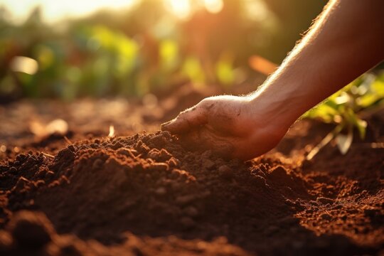A hand checking soil quality gardening outdoors nature.