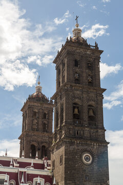 Two bellowers of the Cathedral of Puebla, the second tallest Cathedral on the American Continent in Puebla, Mexico  