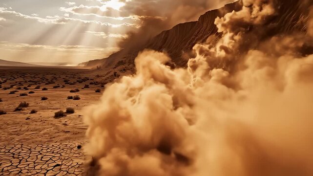 Massive Sandstorm Rages Across Arid Desert Landscape