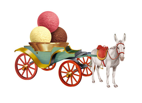 cal&egrave;che, mill&eacute;sime, &acirc;ne, chariot, glace, cr&eacute;merie, sucr&eacute;, dessert, carriole, illustration, carrosse, transport
