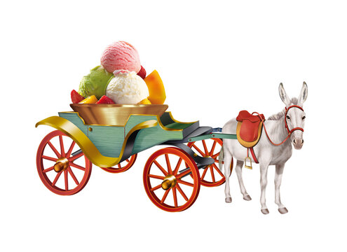 cal&egrave;che, mill&eacute;sime, &acirc;ne, chariot, glace, cr&eacute;merie, sucr&eacute;, dessert, carriole, illustration, carrosse, transport