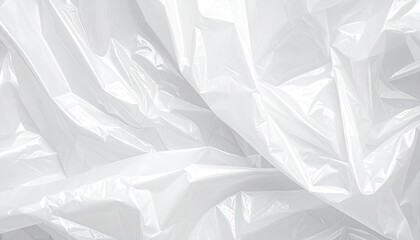 Obraz premium Close-up of crumpled, translucent white plastic creating abstract folds