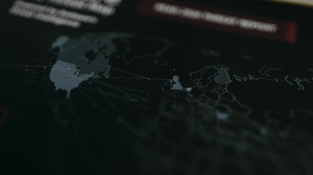 World map with active cybersecurity monitoring