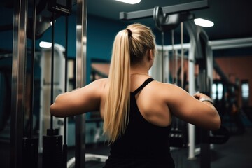 Fototapeta premium Overweight woman exercise fitness sports blonde.