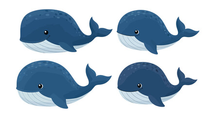 Naklejka premium Adorable Blue Whale Cartoon Set. Cute Marine Mammals Illustration for Kids' Design, Ocean Themes, and Educational Content.