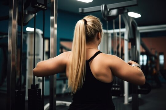 Overweight woman exercise fitness sports blonde.