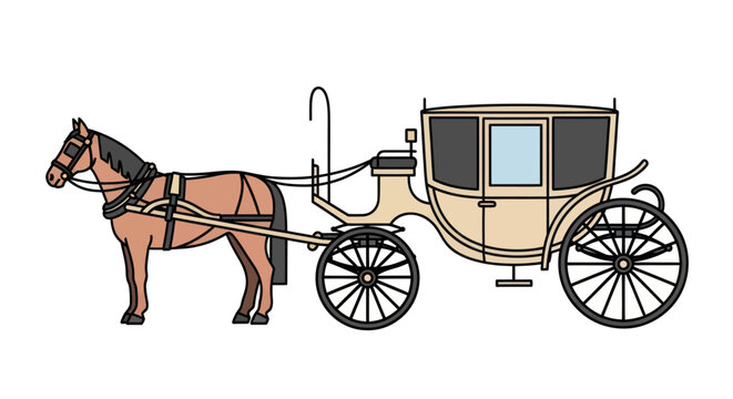 Vintage Horse Drawn Carriage Illustration.