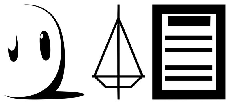 Simple black vector cheerful face, sailboat silhouette, document with, flat design, UI elements, digital interface, graphic symbols.