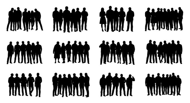 Silhouette Crowd Collection - Diverse Groups of People in Black.