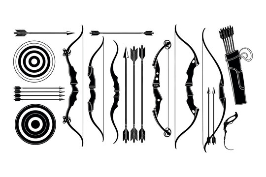 Archery equipment illustration featuring bows arrows and targets